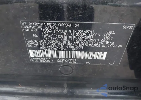 2008 Toyota Rav4 из США, поврежденный, VIN JTMZD33V986070836